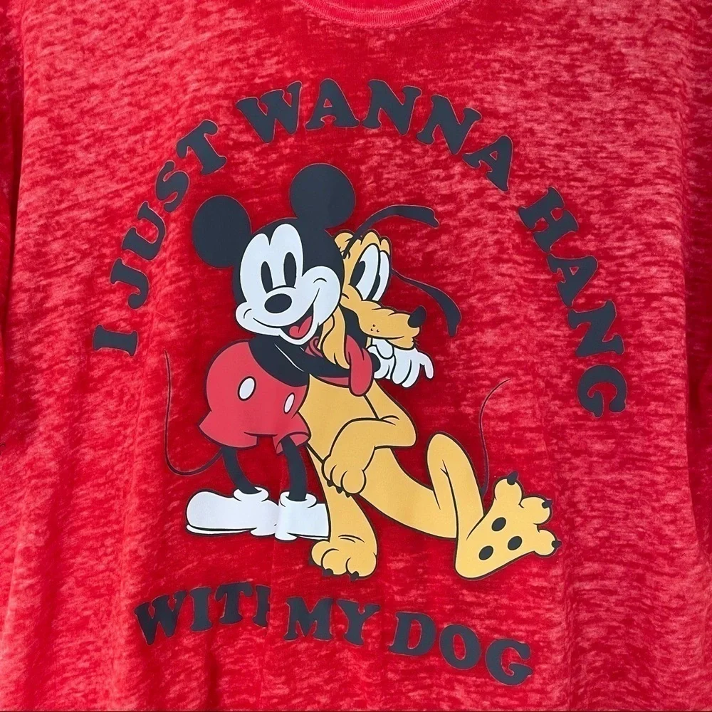 🎯3/$10 Disney Mickey Red Slub Graphic Tee I Just Want To Hang With My Dog